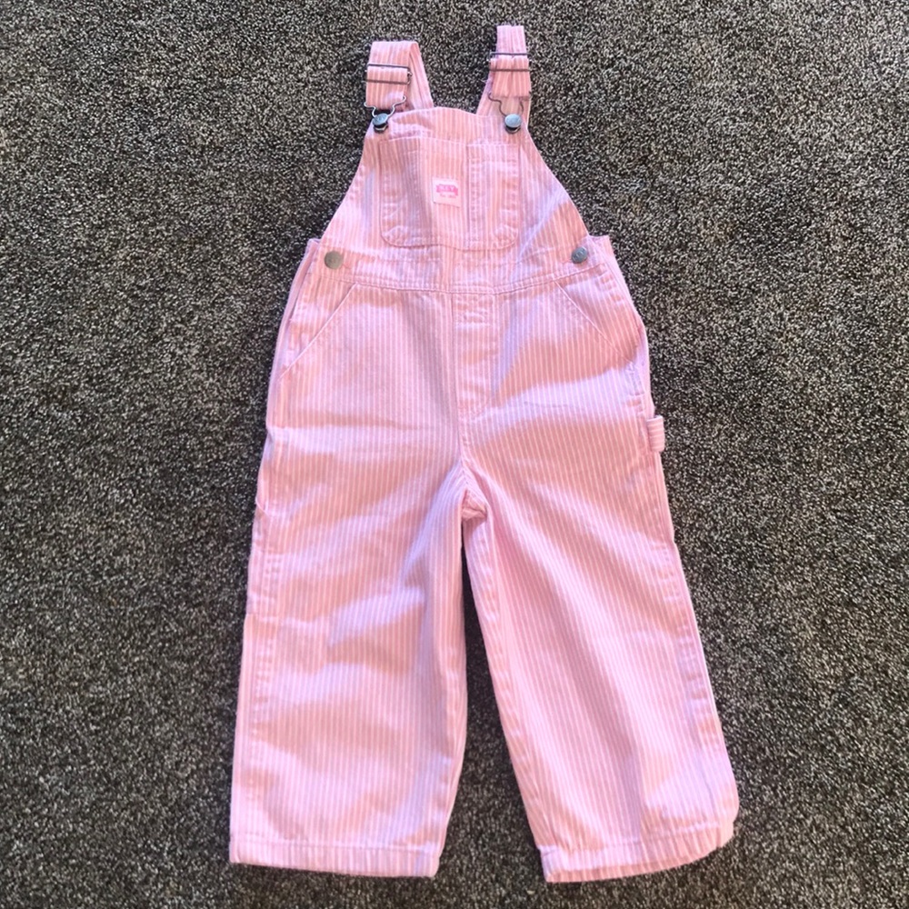 Pink and white overalls 3t